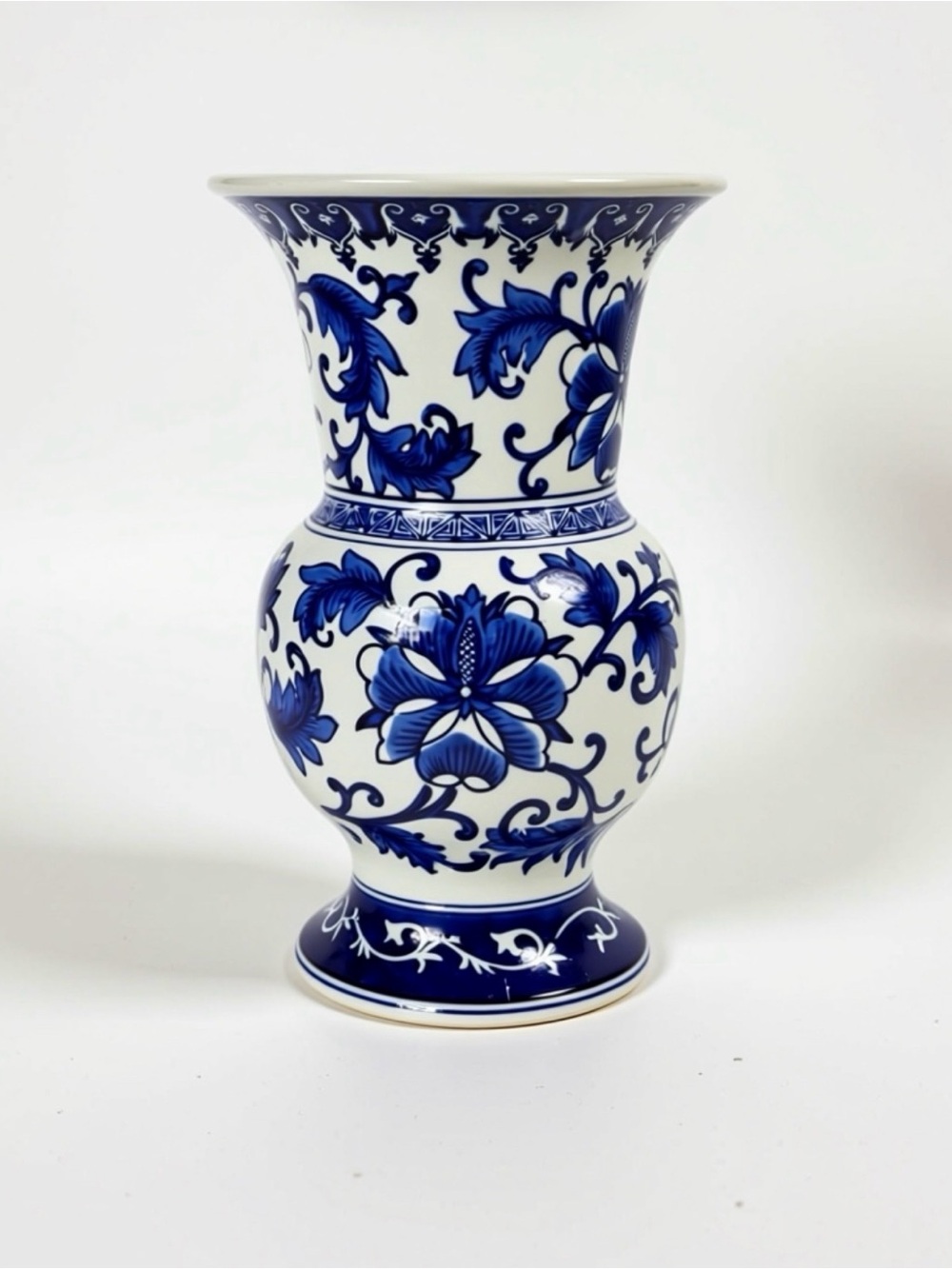 Asian Blue and White Floral Porcelain Vase - Home Accents
